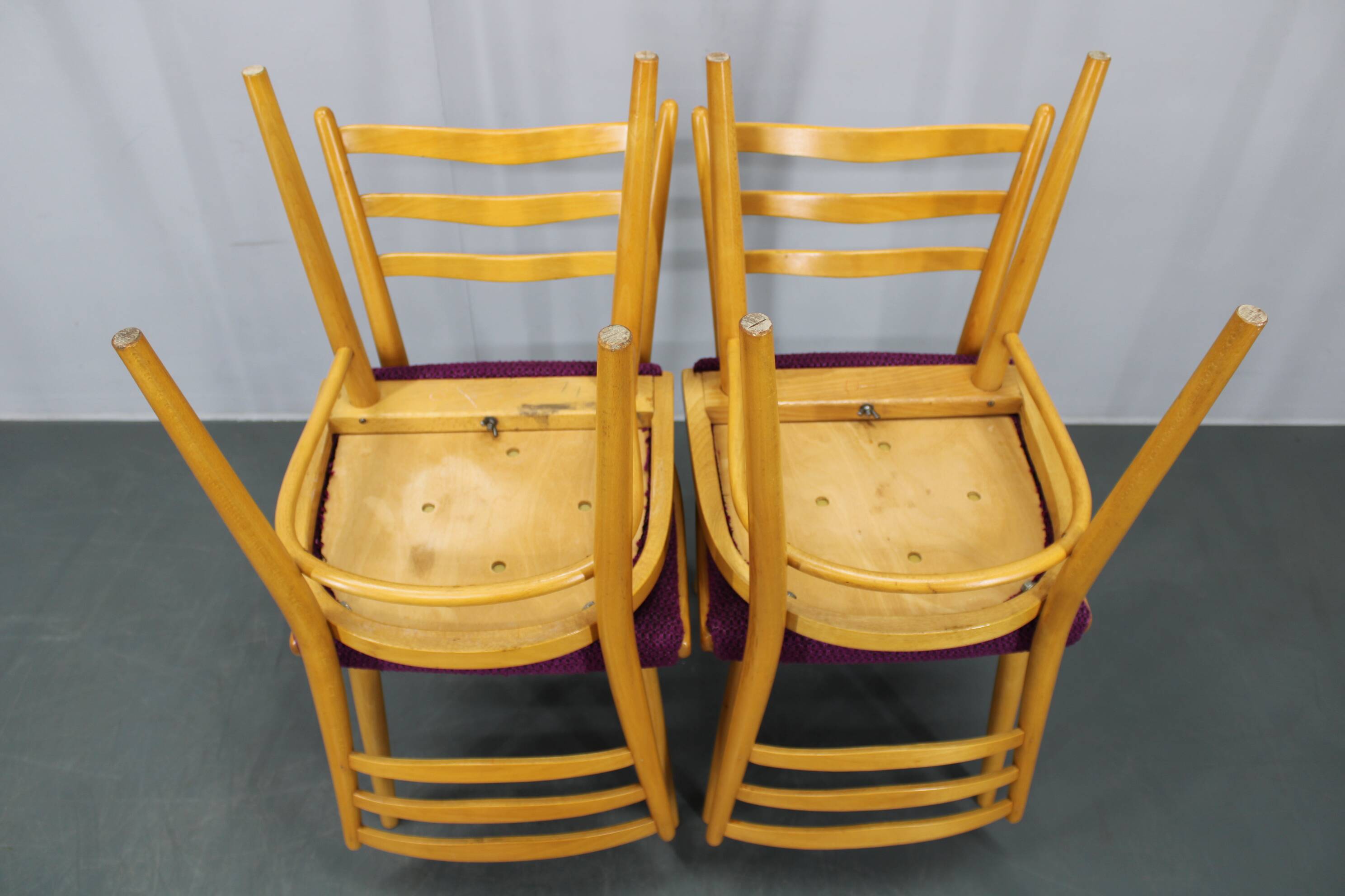 1960s Set of Four Beech Dining Chairs, Czechoslovakia