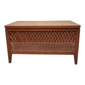 Vintage wooden and rattan toy chest