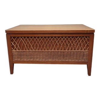 Vintage wooden and rattan toy chest