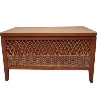 Coffre à jouets en bois et rotin vintage