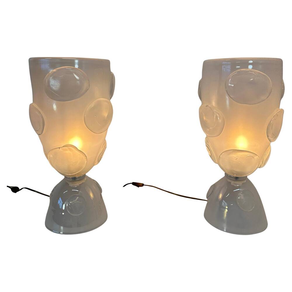 Italian Art Deco Murano Glass Vase Table Lamps