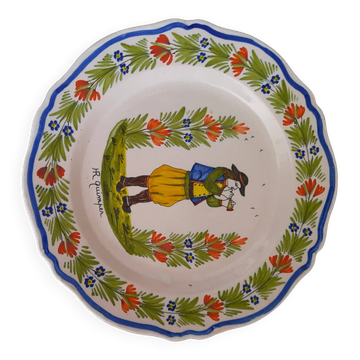 Old Plate HR Quimper Sonneur Player of Bombarde Hand Painted 24cm