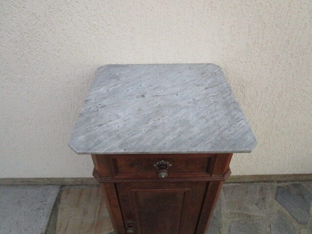 Old bedside table, marble top