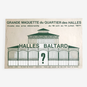 Victor baltard grande maquette du quartier des halles musée des arts décoratifs, 1971. affiche orig.