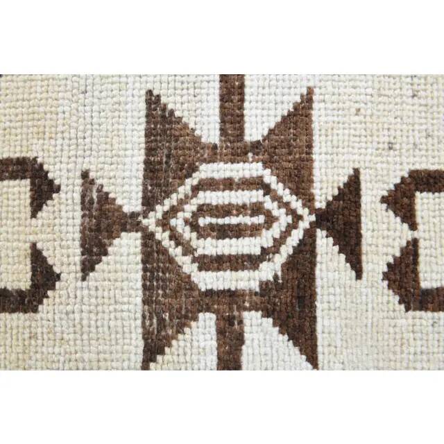 Vintage Turkish Oushak handmade wool cotton white runner rug 100x350