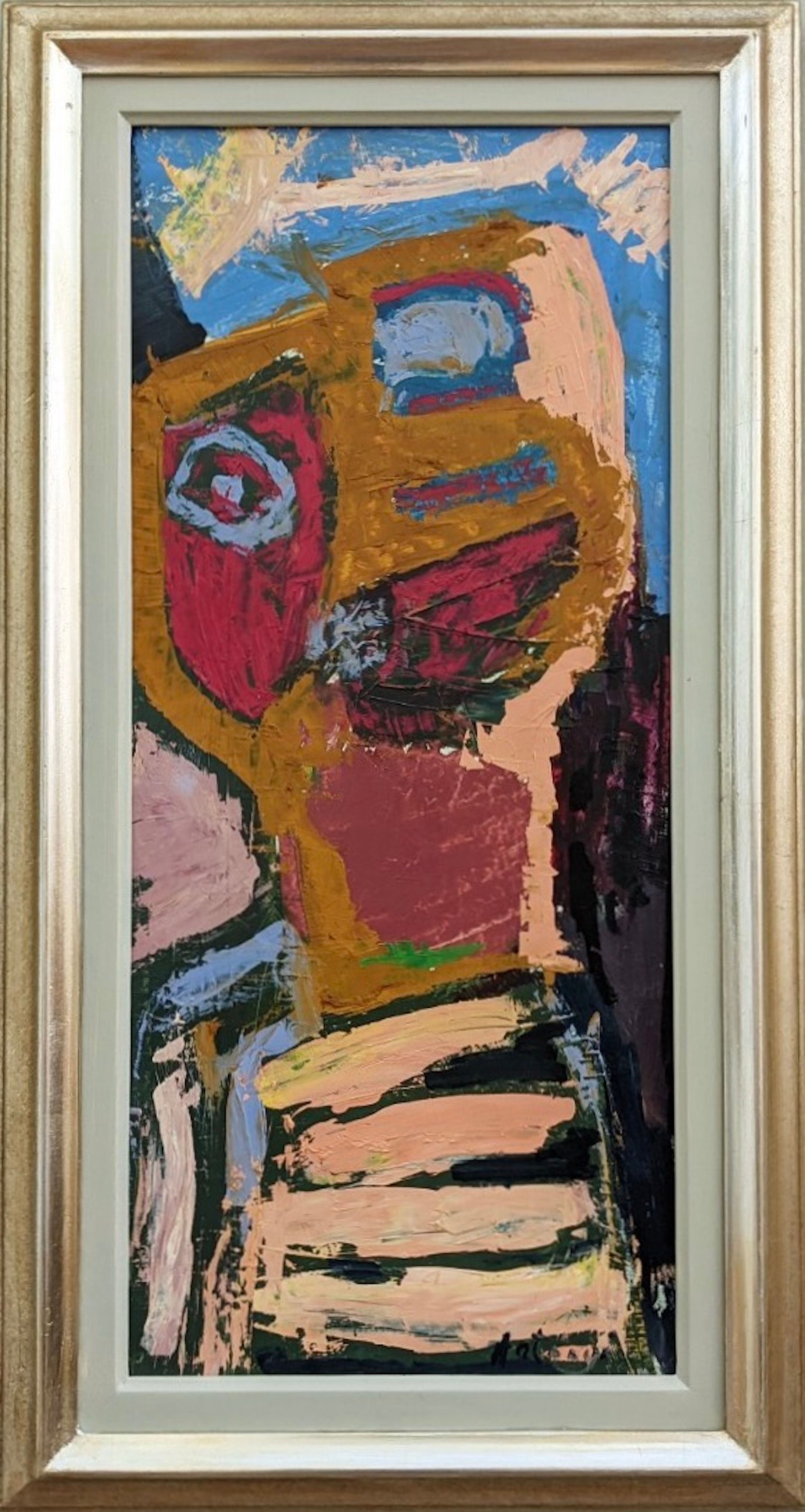 Mid-century modern "perception" swedish vintage abstract portrait oil painting framed