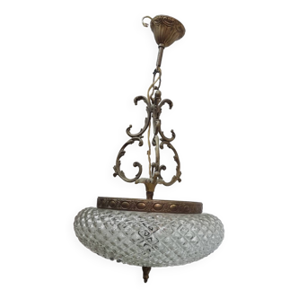 Suspension boule en verre & bronze rococo