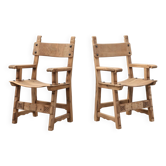 Pair of carved Brutalist Armchairs, Spain, 20th Century
