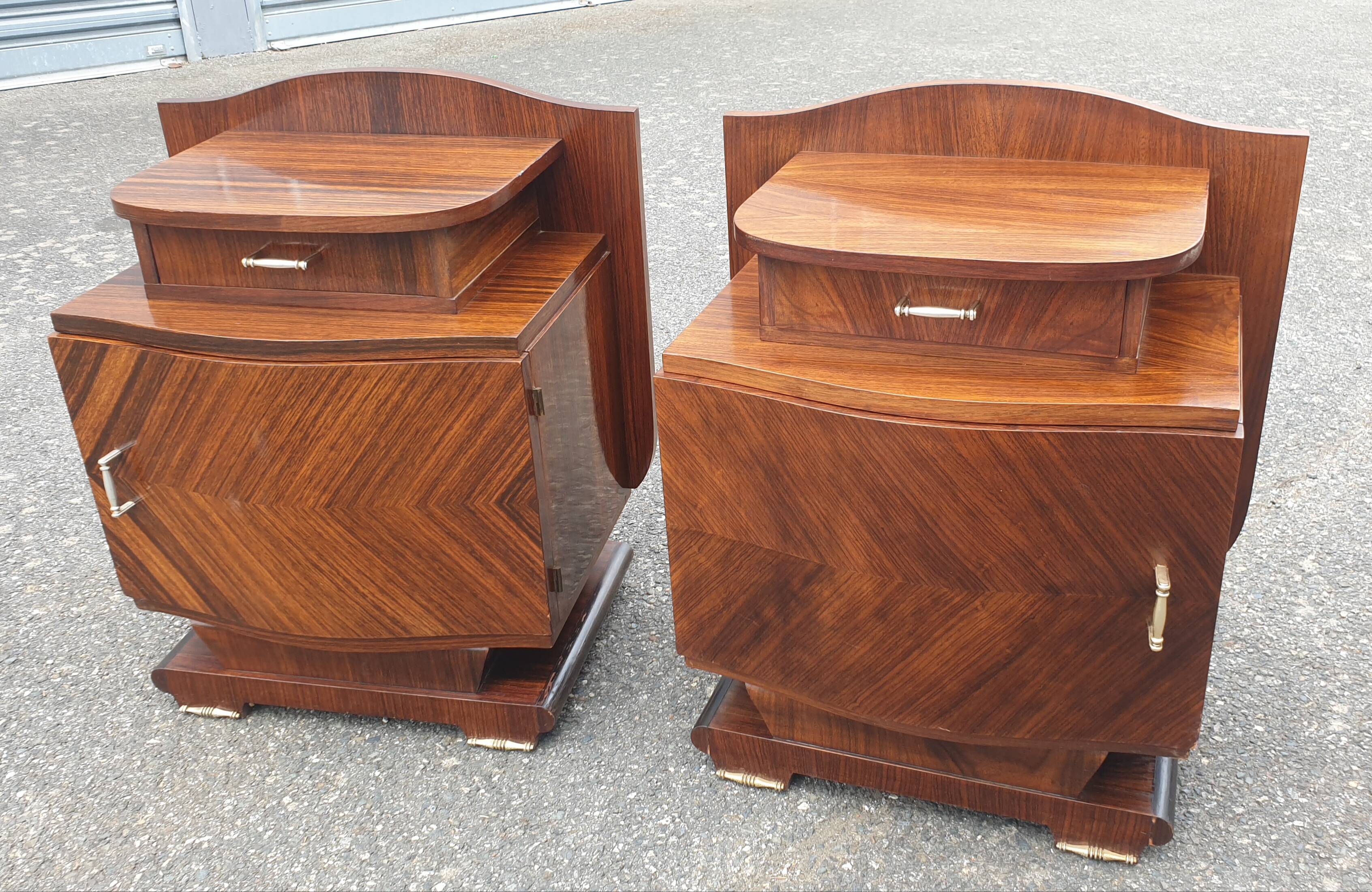 Pair of Art Deco Bedside Tables in Macassar Ebony Veneer