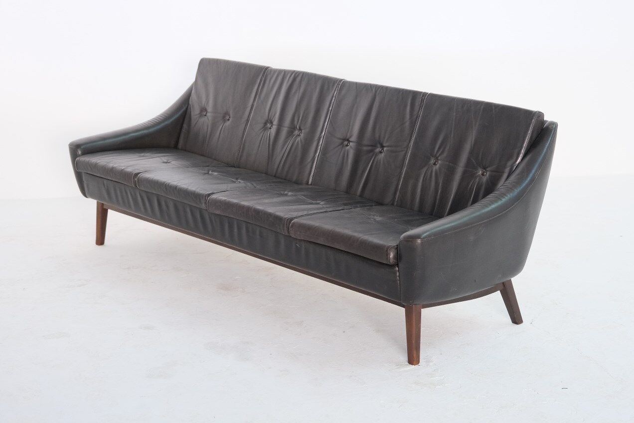 Mid-Century Teak and Leather 4-Seater Sofa by Svane Ekornes, 1960s