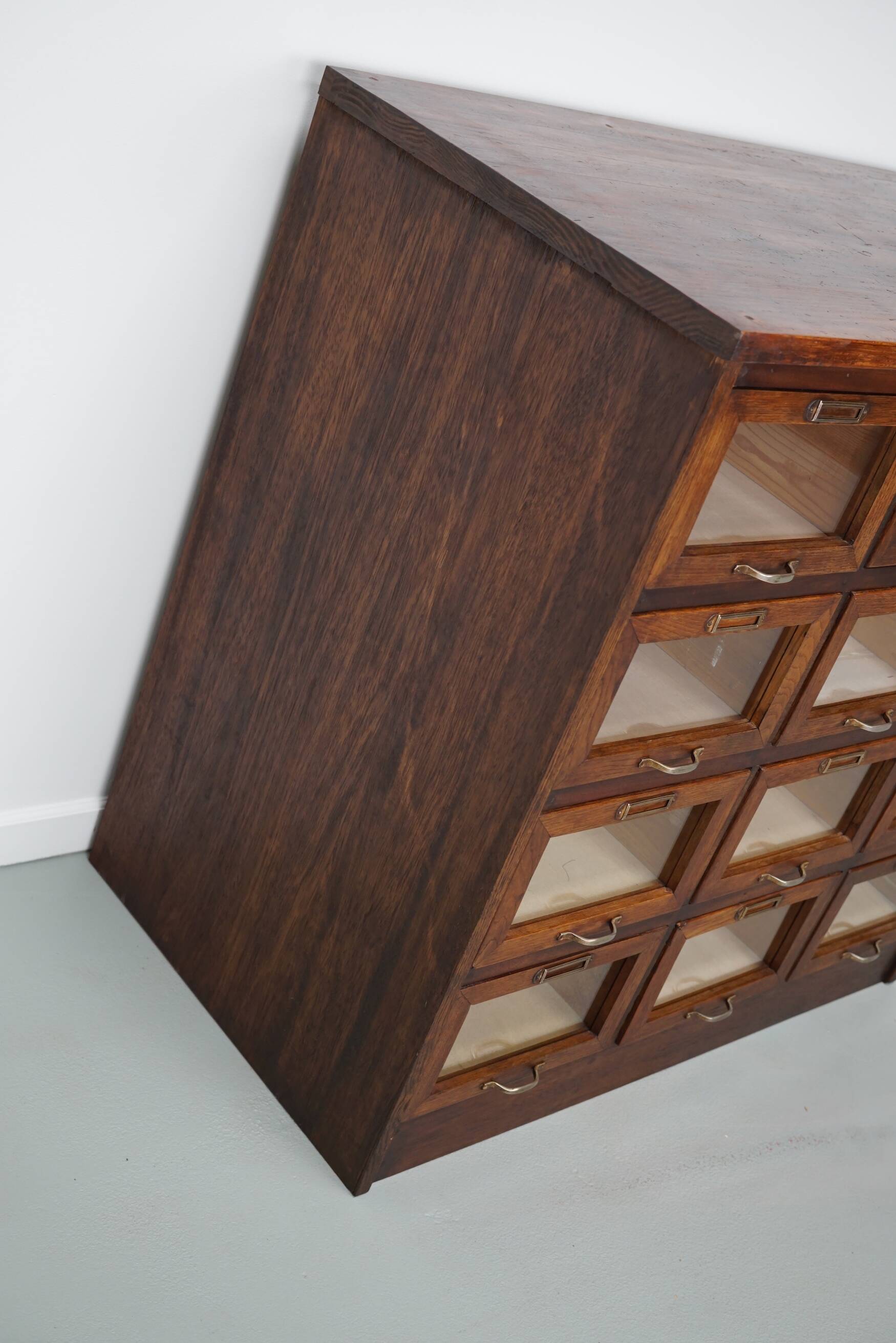 Vintage Dutch Oak Haberdashery Shop Cabinet / Vitrine, 1950s