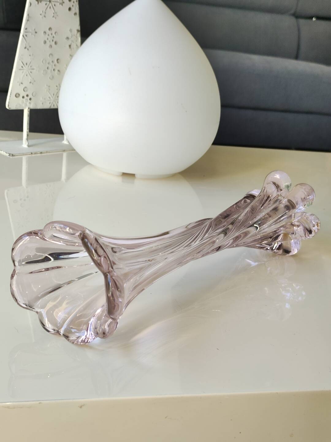 Large Floral Design Vase. Blown Murano Art Glass. Pink Tones, 30.5cm