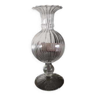 Ball soliflore vase on foot in blown glass