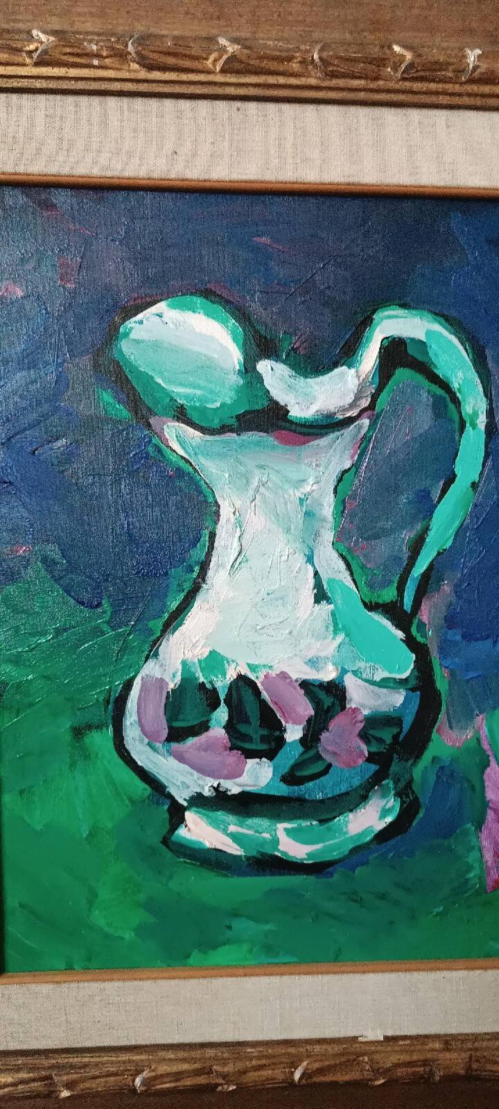 Still life painting 1965 signed Barbero oil on canvas