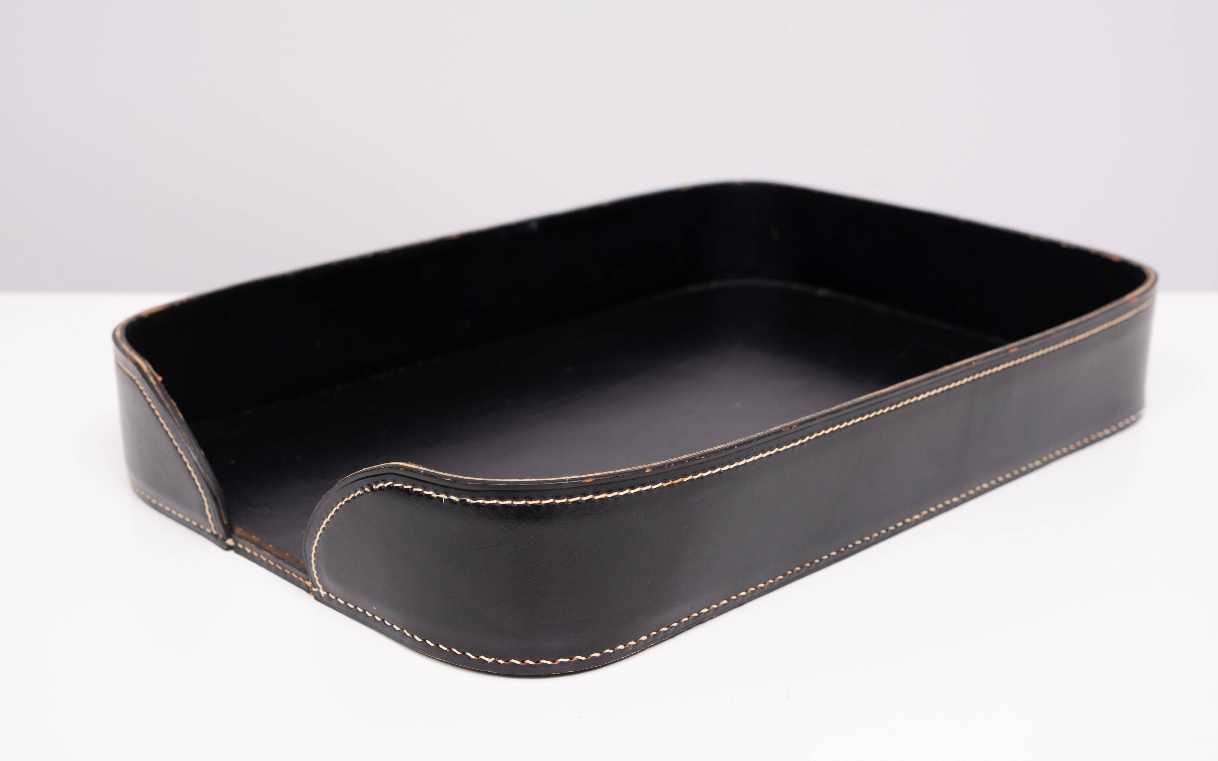 Grand ensemble de bureau exclusif en cuir cousu, années 1960, France