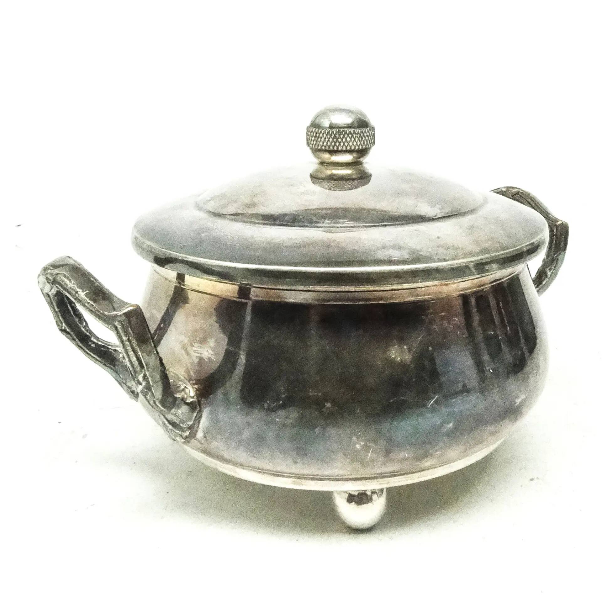 Sucrier, Art Déco, laiton argenté, Belgique, années 1930