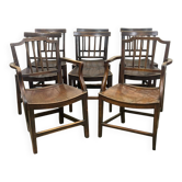 Set of 6 chairs + 2 English armchairs from the late 19th century in elm and oak.