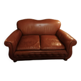 Art deco 2-seater sofa in light brown leather