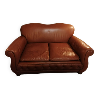 Art deco 2-seater sofa in light brown leather