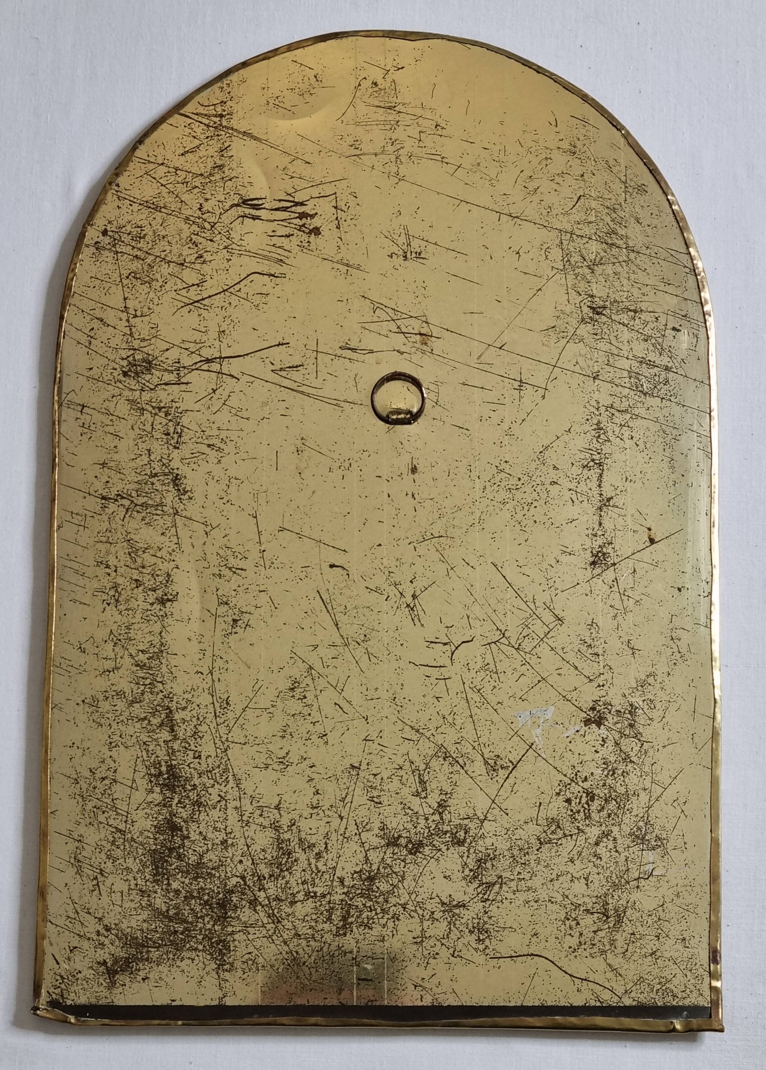 Miroir mural arche en laiton poli, patiné, artisanat marocain, 43 x 28 cm