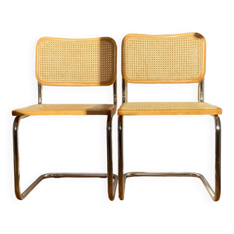 Paire de chaises cannées italiennes design Breuer