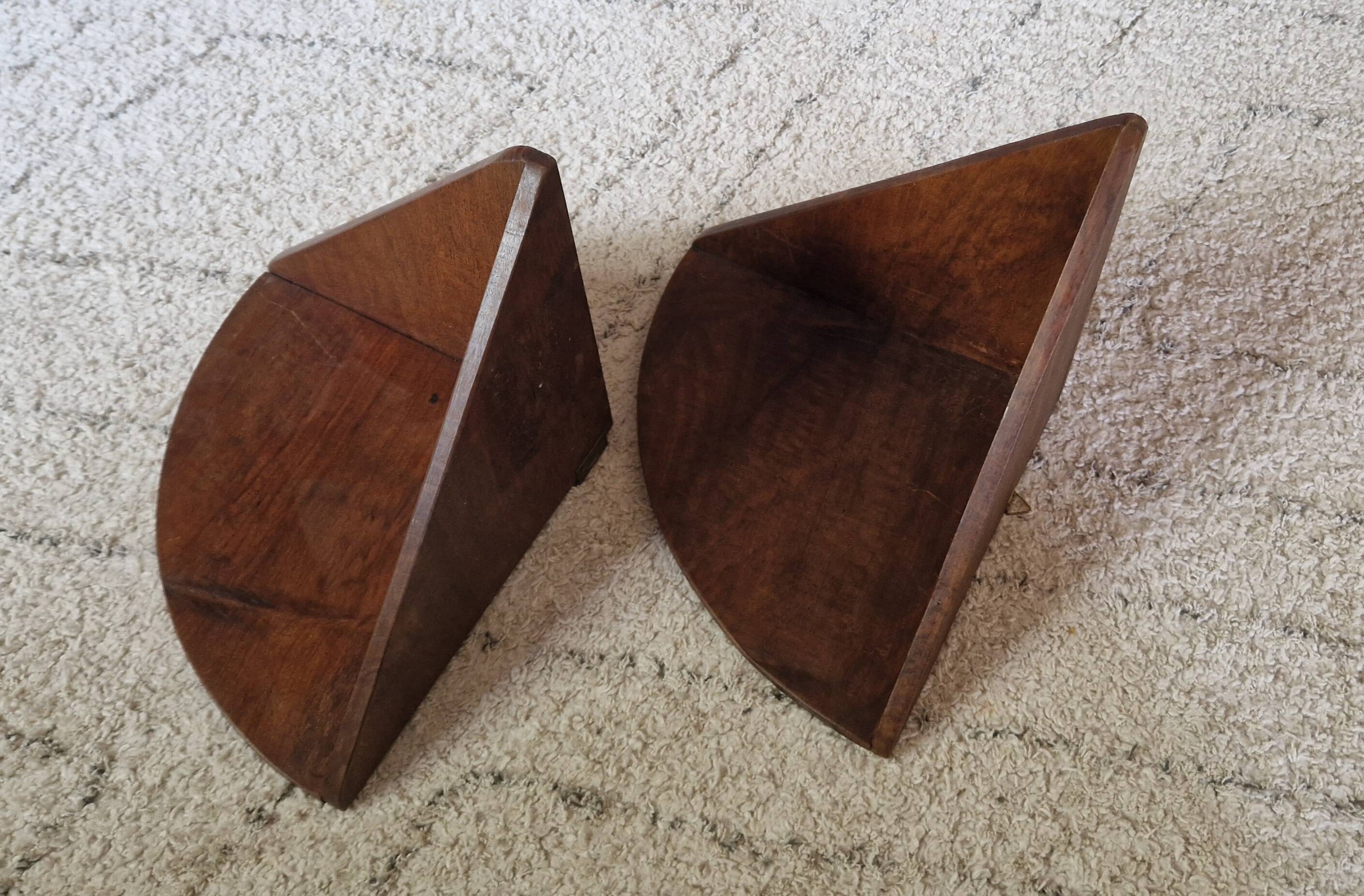 Pair of small wooden corner shelves, circa 1950