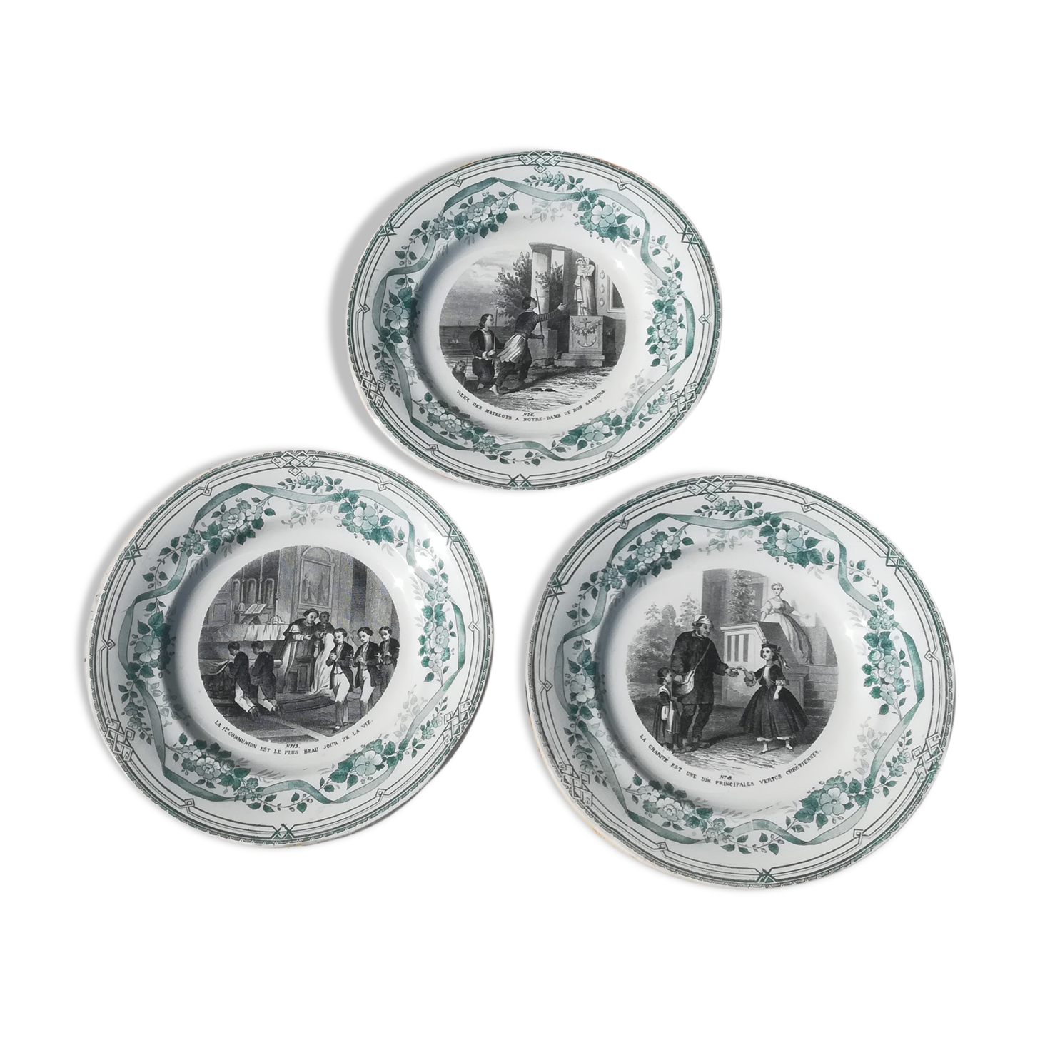 3 plates Creil-Montereau religious theme