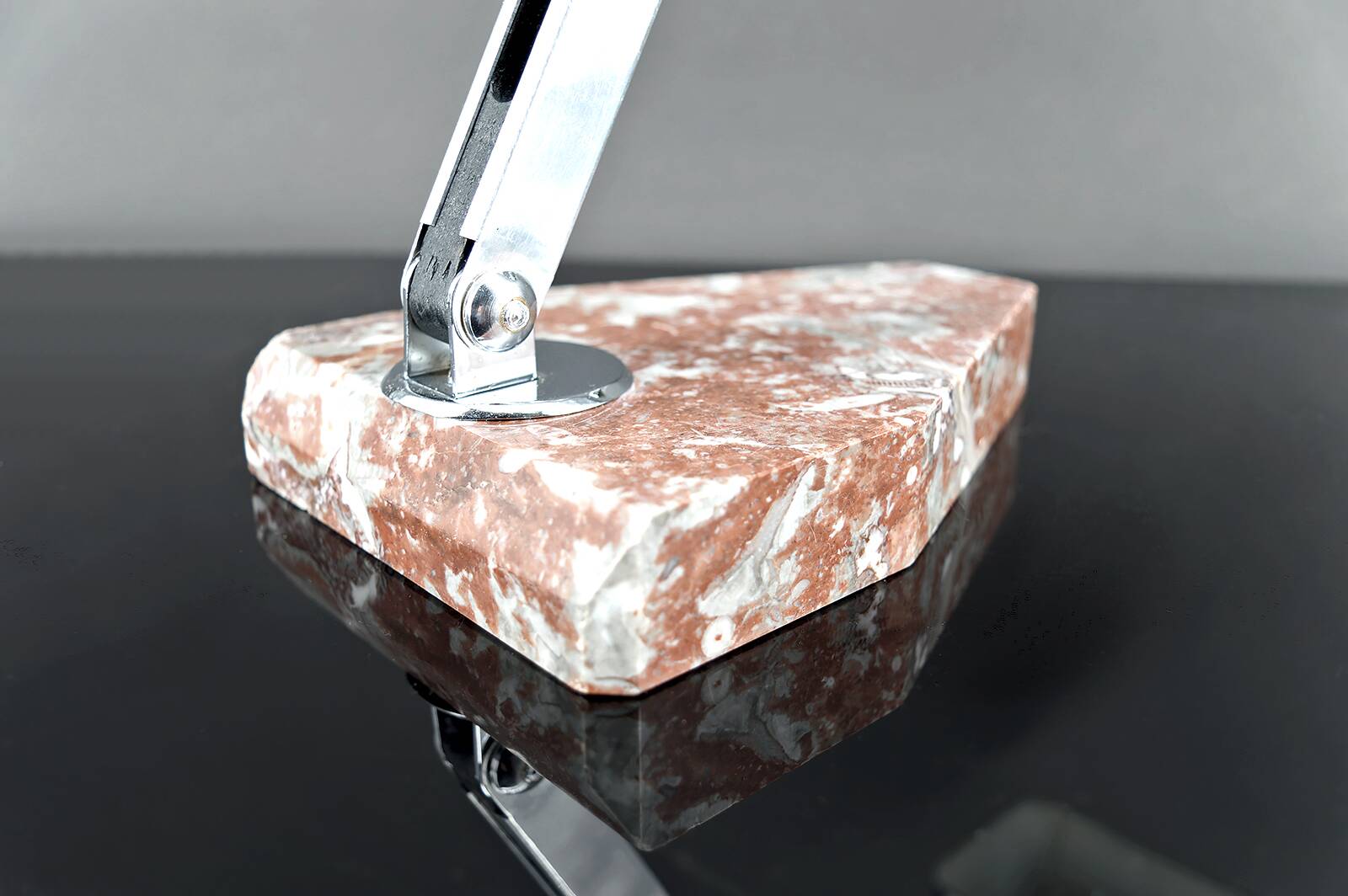 Large Desk Lamp, Chrome, Aluminum and Marble, Modernist Art Deco