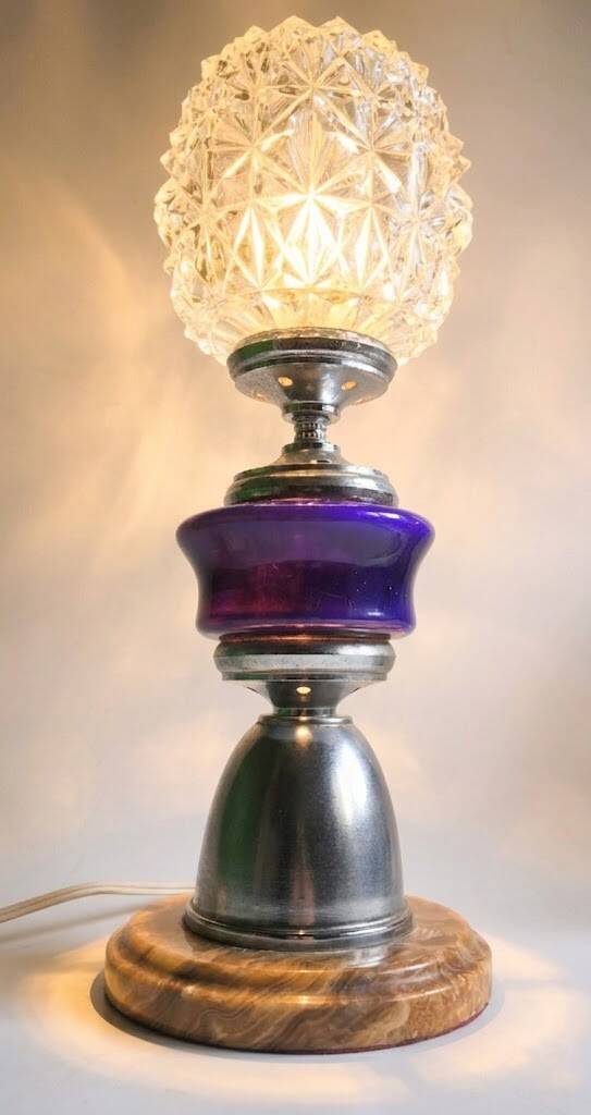 Mid Century lamp made of crystal, onyx, and marble.