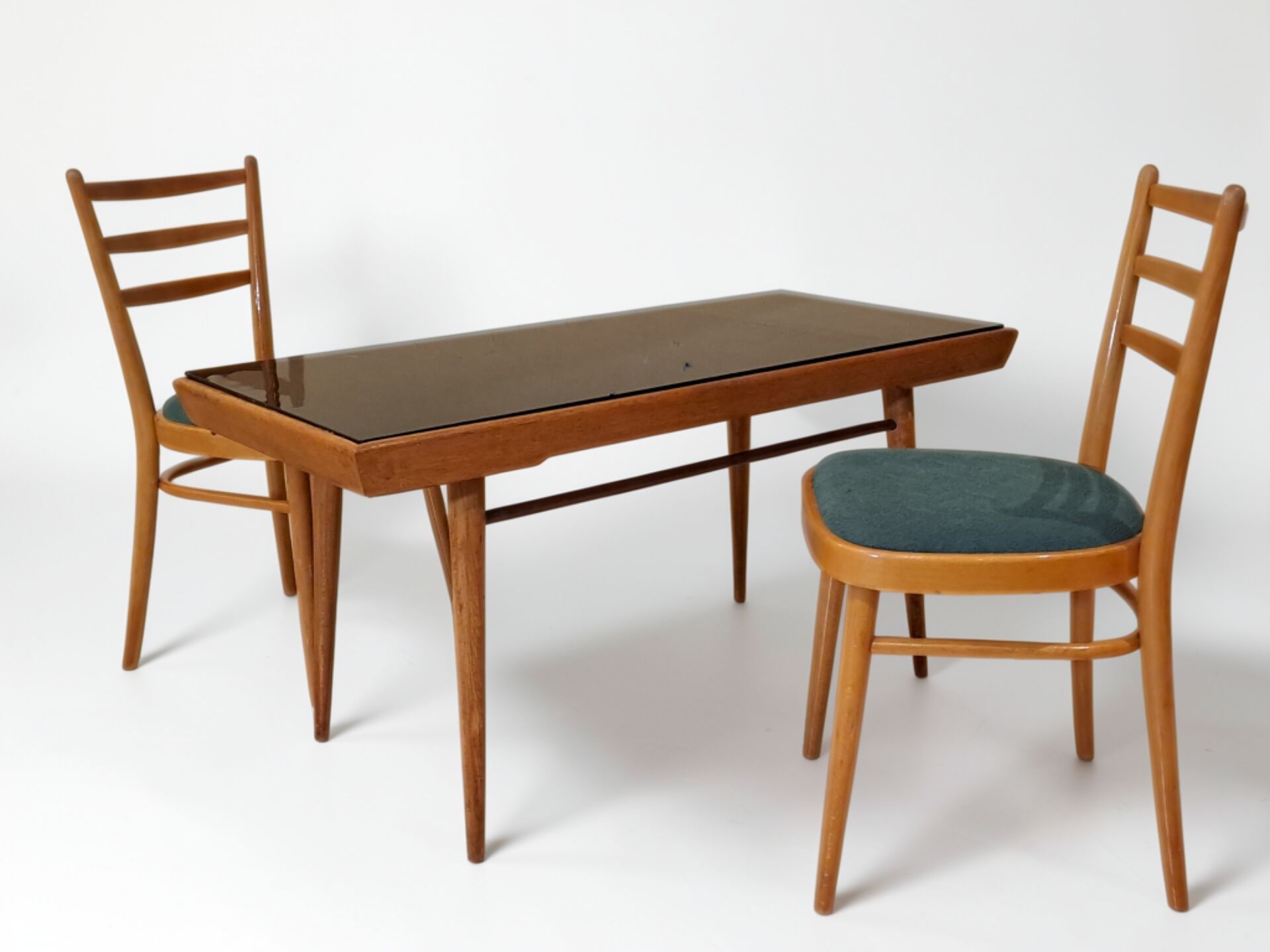 Table basse Tchécoslovaque 1960s, plateau verre noir