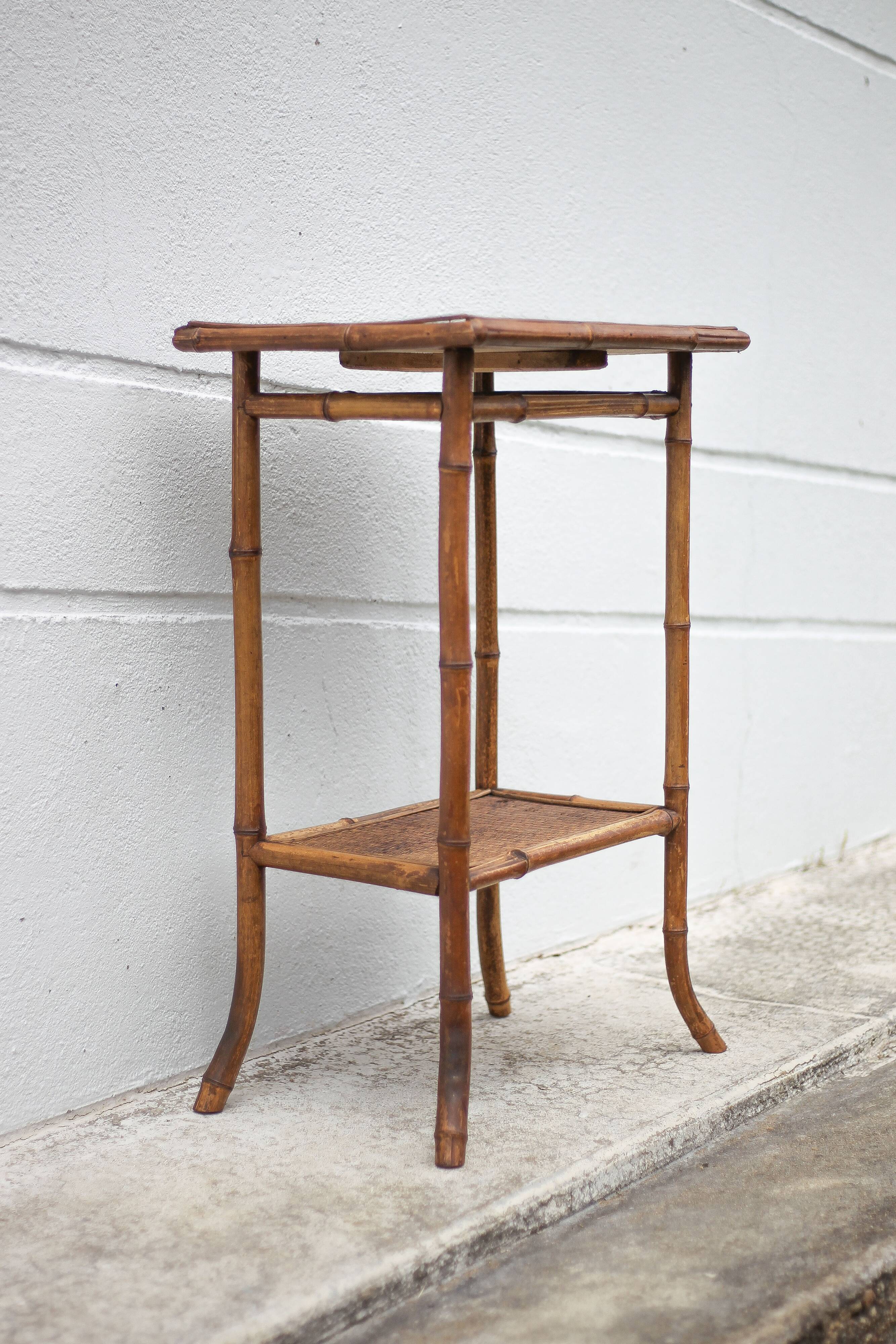 Bamboo and woven wicker table, vintage bamboo console, side table