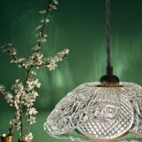 Suspension abat-jour vintage en verre travaillé - collection vaisselle -