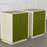 Beige Wood and Green Varnish Bedside Tables, Norway, 1960s, Set of 2