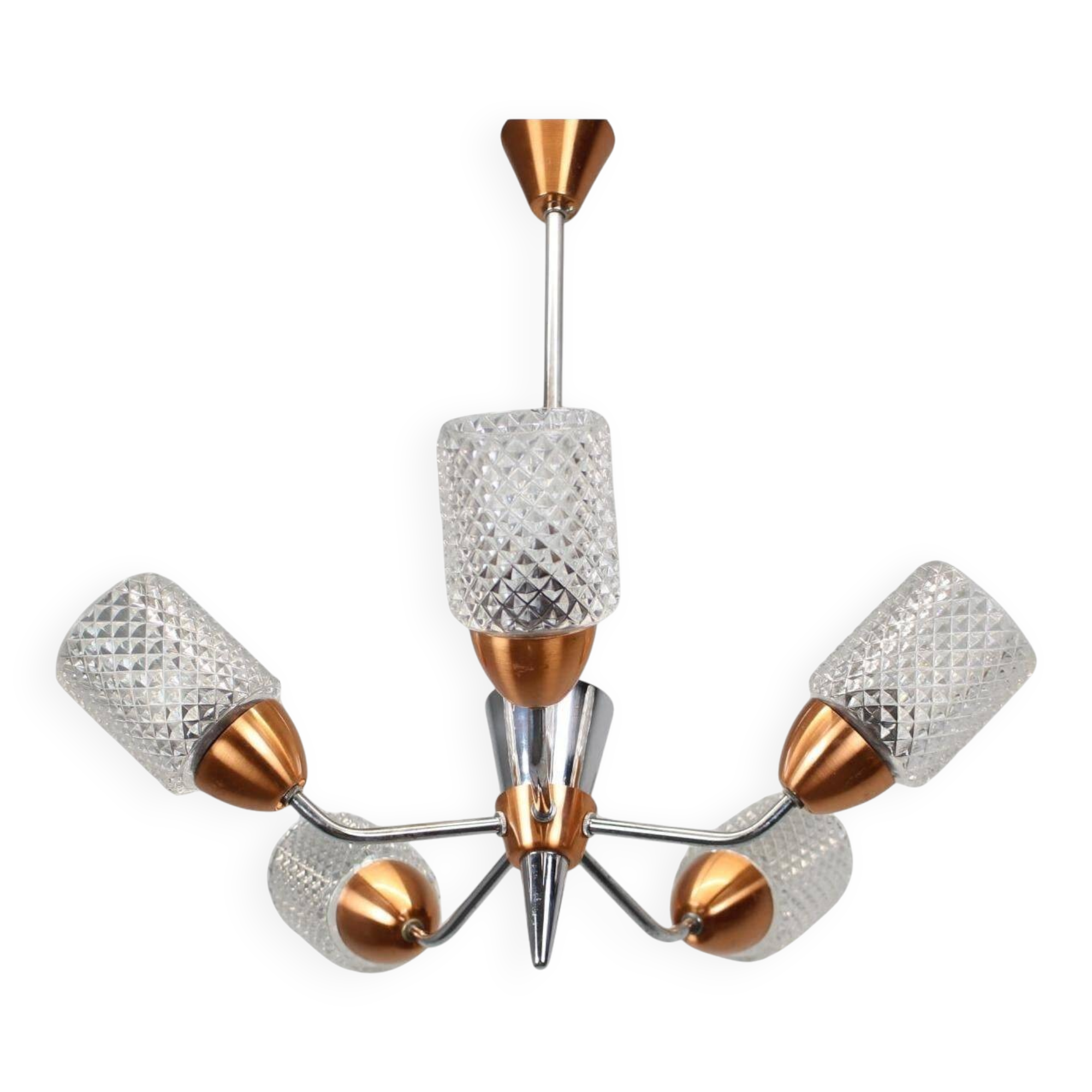 Lustre en verre et chrome Drukov Brno, Tchécoslovaquie, années 1970