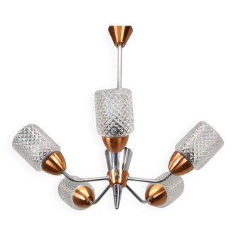 Glass and chrome chandelier Drukov Brno, Czechoslovakia, 1970s