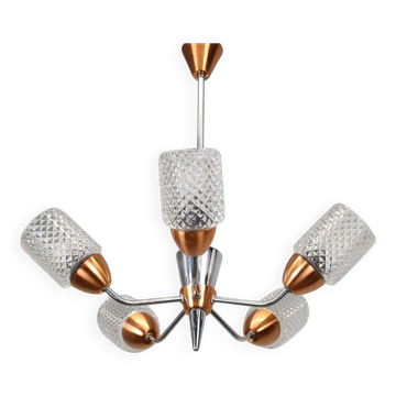 Lustre en verre et chrome Drukov Brno, Tchécoslovaquie, années 1970