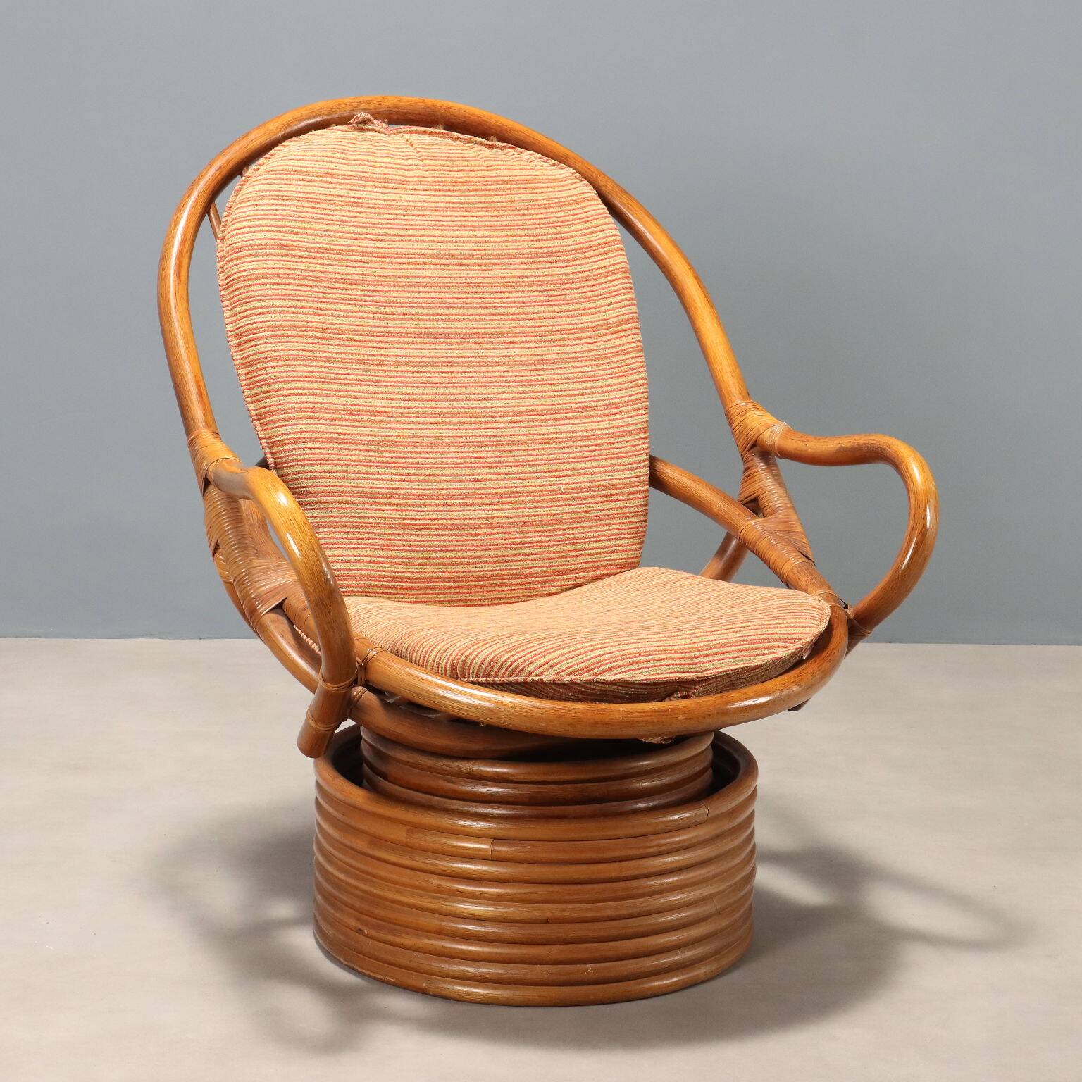 Pair of swivel armchairs in bamboo, 1960s