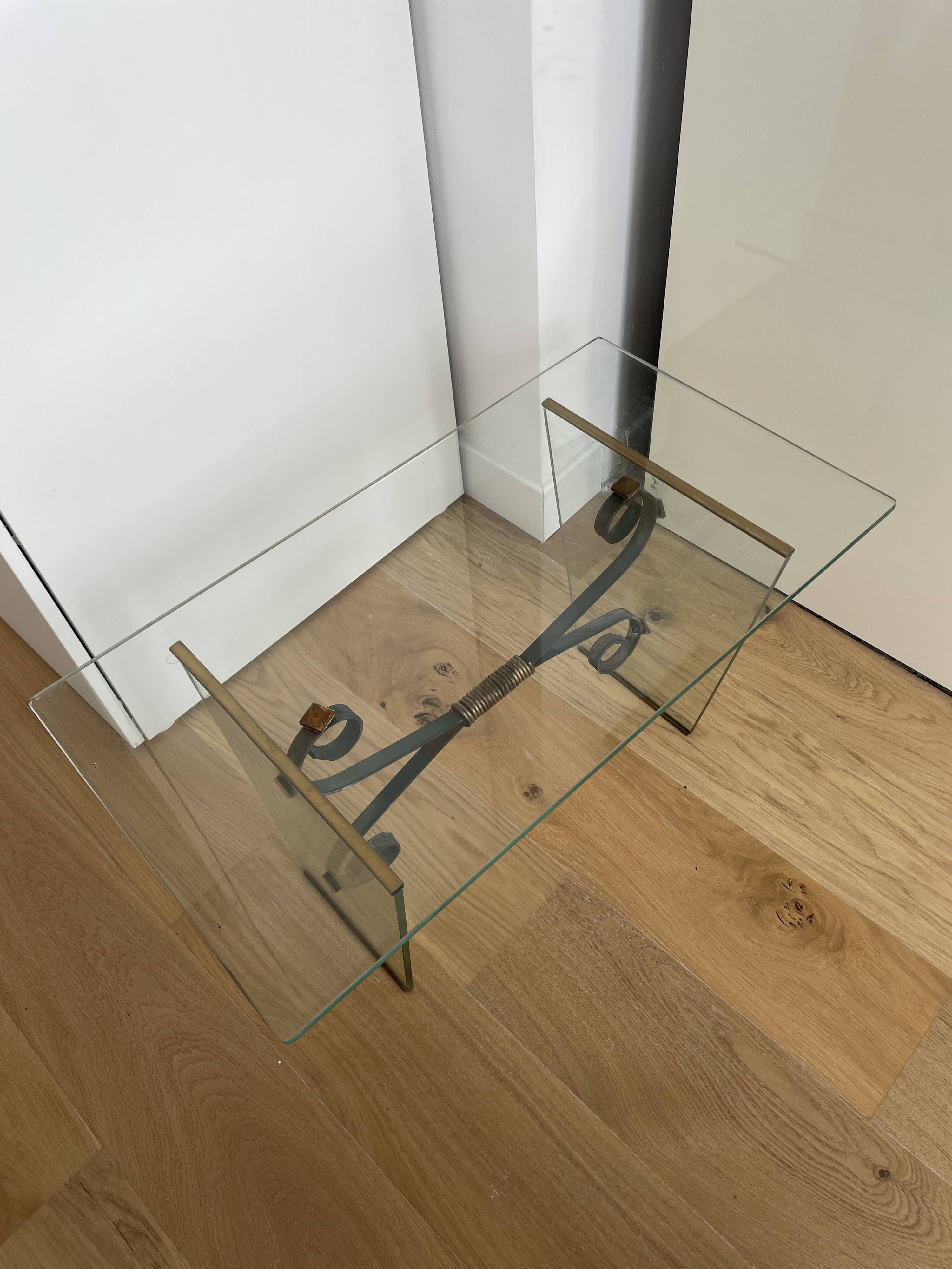 Glass and Wrought Iron Coffee Table, Italy 1960