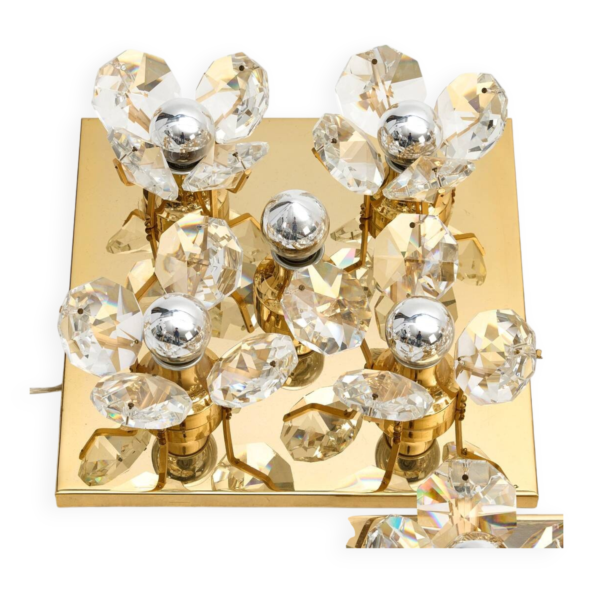 Brass wall lamp with glass prisms