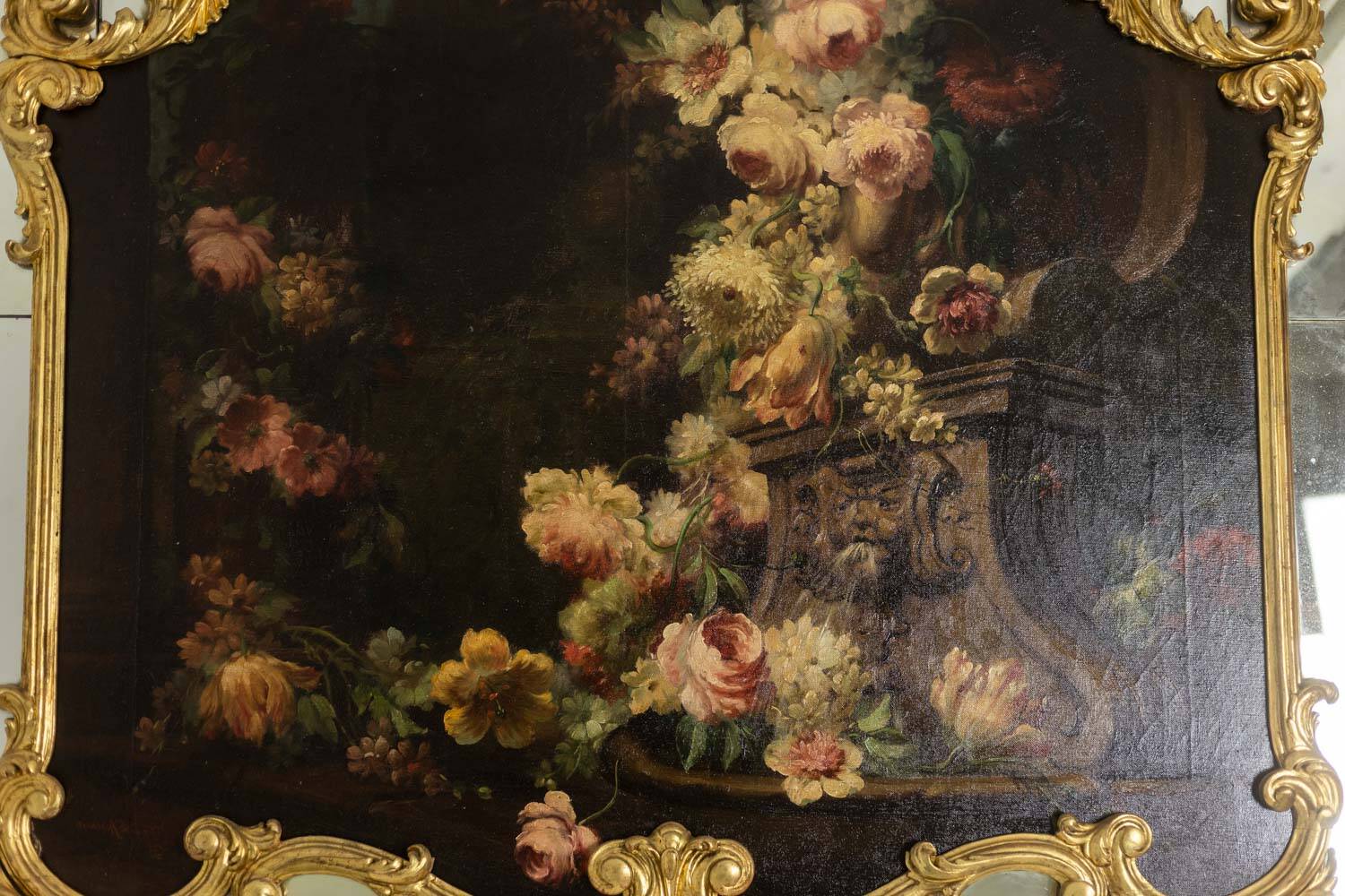 Large trumeau, or glazing bead mirror, Louis XV style. 1950s.