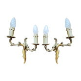 Pair of appliques with two arms of light with a leafy decoration