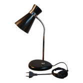 Lampe de bureau Diabolo noire et chrome 1970/80, socle rond, col flexi