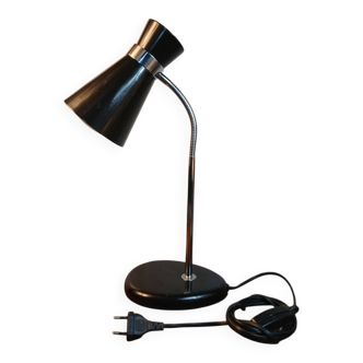 Diabolo black and chrome desk lamp 1970s/80s, round base, flexi neck.