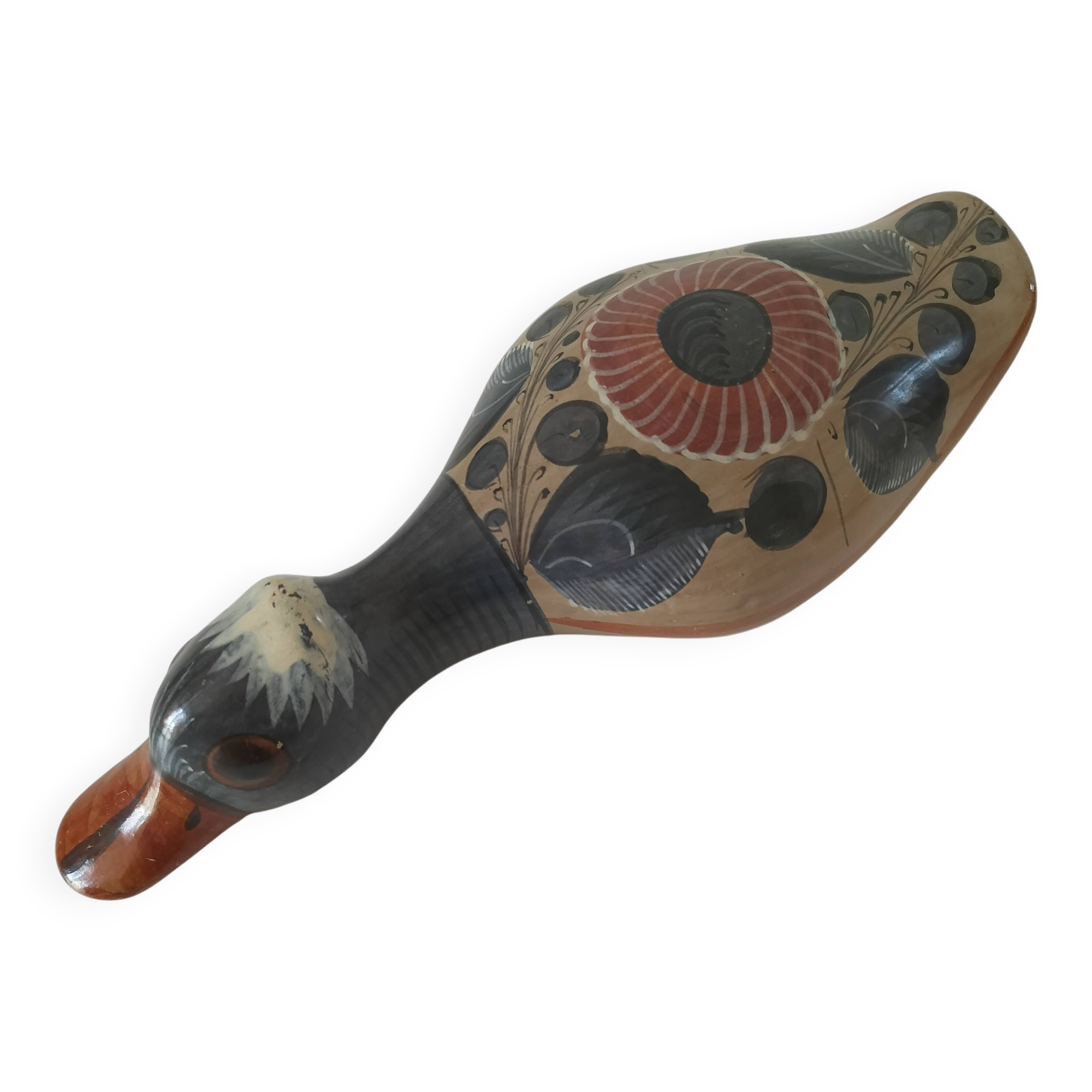 Vintage Mexican ceramic duck hand decorated