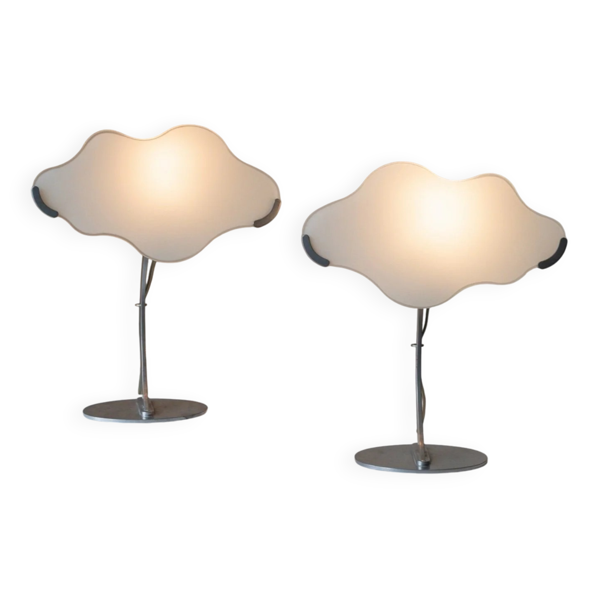 Pair of White Murano Glass Cloud Table Lamps with Chrome Stems, Italy 1980s
