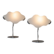 Pair of White Murano Glass Cloud Table Lamps with Chrome Stems, Italy 1980s