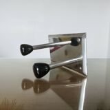 Chromed brass wall coat rack with 2 bakelite hooks 1970