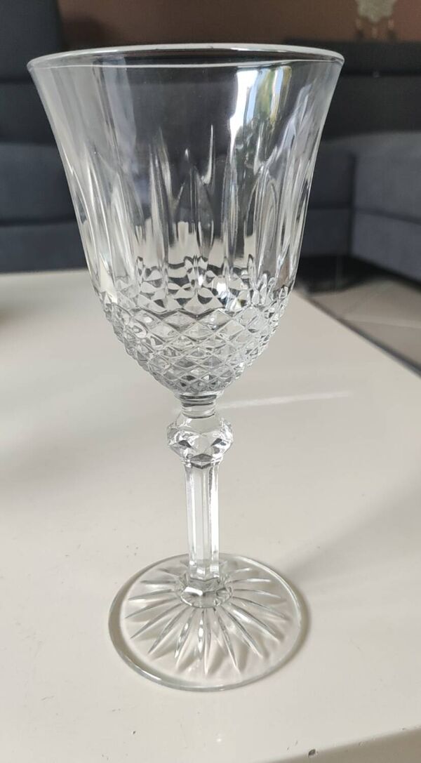 Lot 6 Verres vin blanc, cristal Bohème. Style Régence/Empire, 17,5 cm