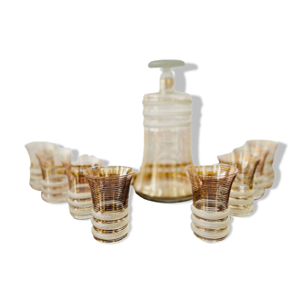 Service a liqueur   carafe avec 8 verres en cristal doré en or des années 1930