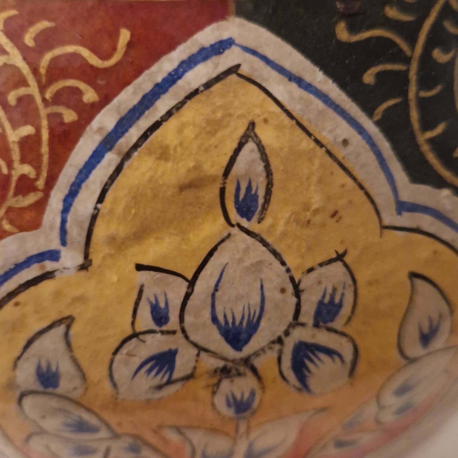 Oriental leather hand painted table lamp, Middle East 1960s